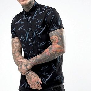 Mens Viscose Line Print Shirt